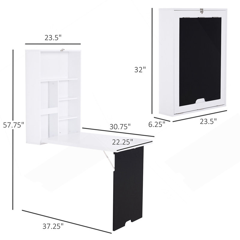 Bureau mural pliable avec tableau noir, bureau flottant convertible pliable avec tablettes