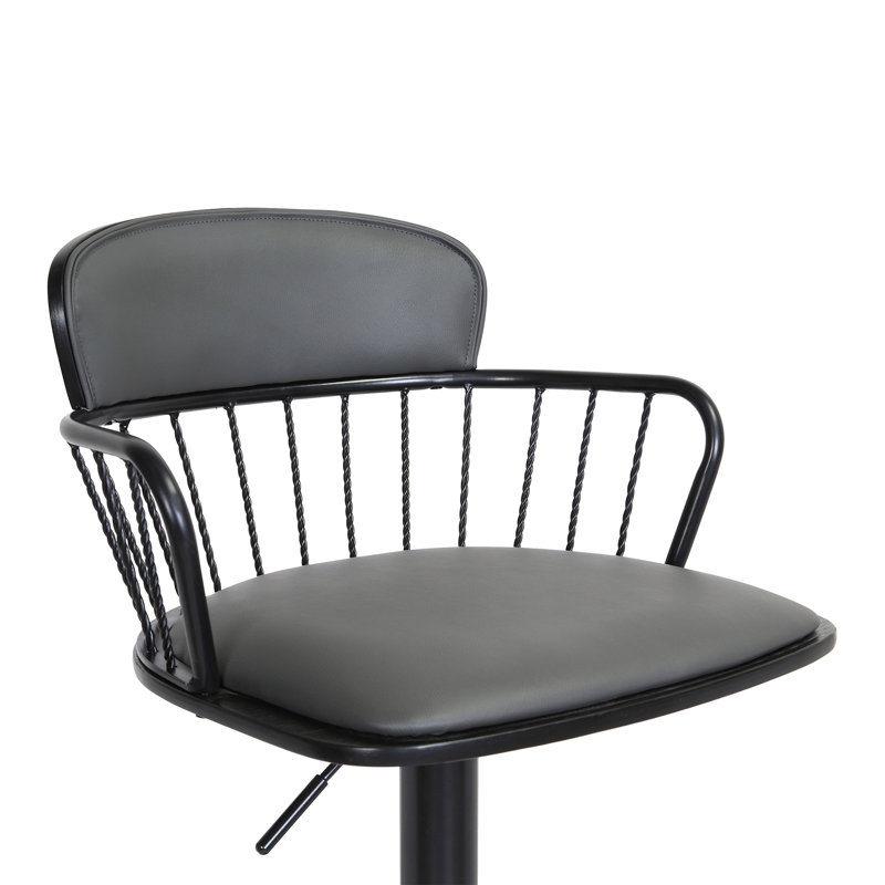 Tabouret de bar ajustable en similicuir gris et métal noir Nash