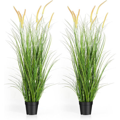 5ft tall Set of 2 Artificial Dogtail Grass Potted Plants, Tall Fake Ornamental Grass with Wheat-Like Seed Heads, Indoor/Outdoor Home Decor