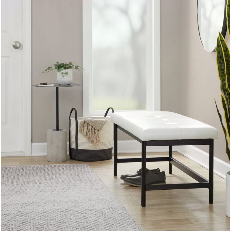 Banc en métal noir et similicuir, White
