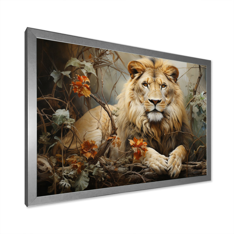 Lion Collage Of Nature I On Canvas Print, H 30 po x l 40 po x P 1,5 po, Cadre simple argenté