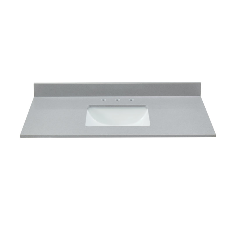 Comptoir de meuble-lavabo en marbre gris clair 49 po avec lavabo et dosseret, Gris tourterelle