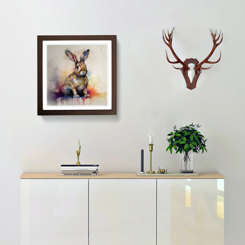 Rabbit Gestural No.2 - Single Picture Frame Print on Wood, Walnut
