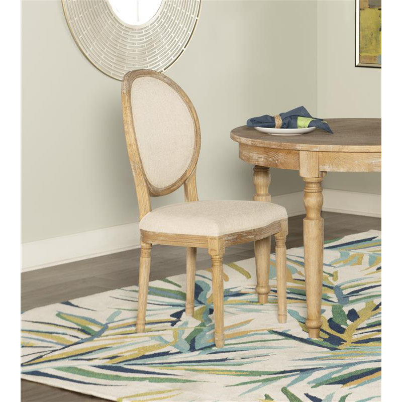 Baril Upholstered Oval Back Side Wood Chair, Linen