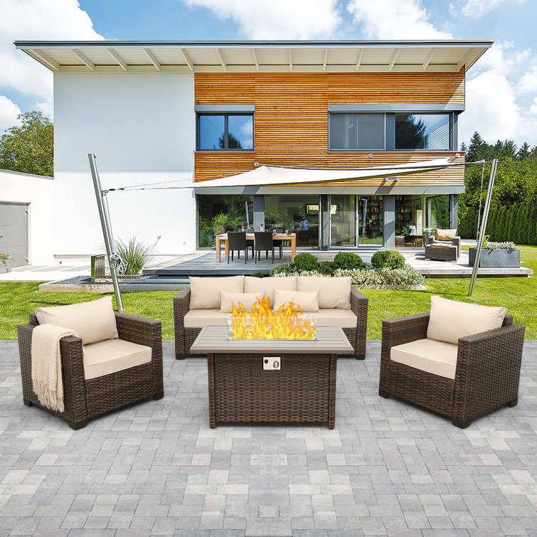 Ensemble de conversation modulaire en osier avec coussins pour l'extérieur