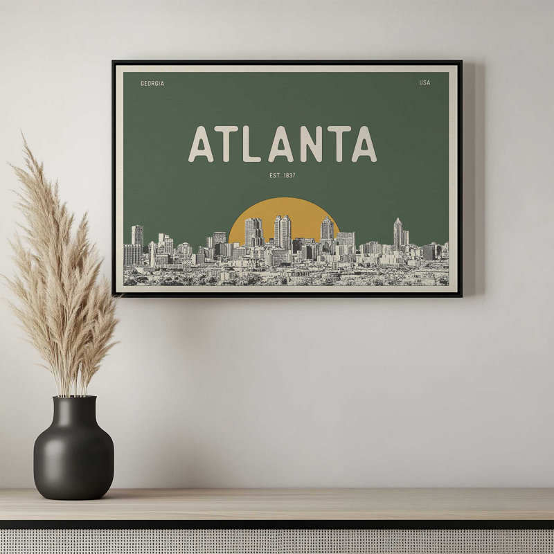 «Atlanta Skyline» par Deny Designs, reproduction d'art, 30 x 40, Blanc, Toile avec cadre