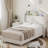 Upholstered Twin Bed Frame With LED Lights, Velvet Platform Bed Frame With Wing Back Storage Headboard, Wood Slats Support, No Box Spring Needed, Easy Assembly, Beige