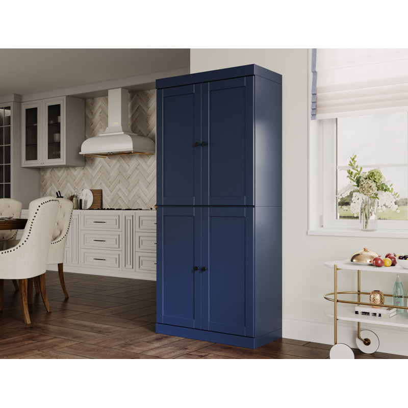 Garde-manger 100% bois massif 32 po avec portes Shaker et tablettes réglables, Marine
