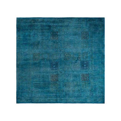 Tapis unique noué à la main Fine Vibrance - bleu, 8 pi 1 po x 8 pi 3 po