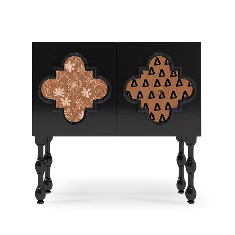 Buffet rétro en bois massif noir, Noir