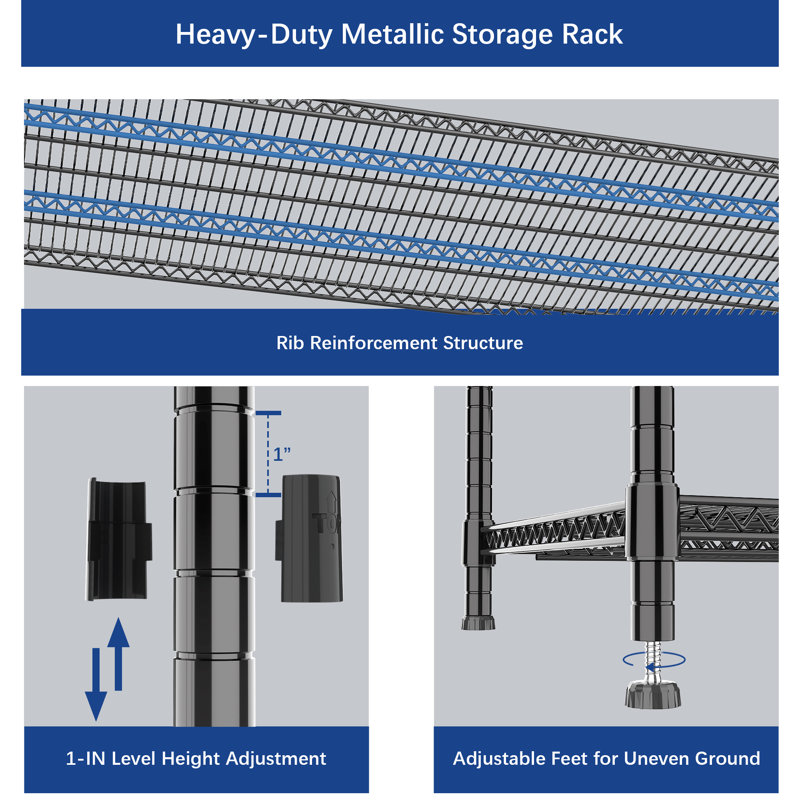 4-Tier Adjustable Heavy Duty Steel Wire Rack 59.6"x24"x72.2", 72.2" H x 59.6" W x 24" D