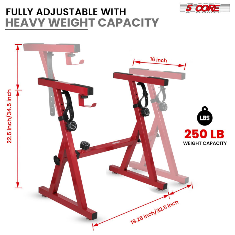 Support à clavier 5Core à hauteur réglable de 34,5 po, largeur de 32,5 po, piano électrique en Z, capacité de 250 lb, Rouge
