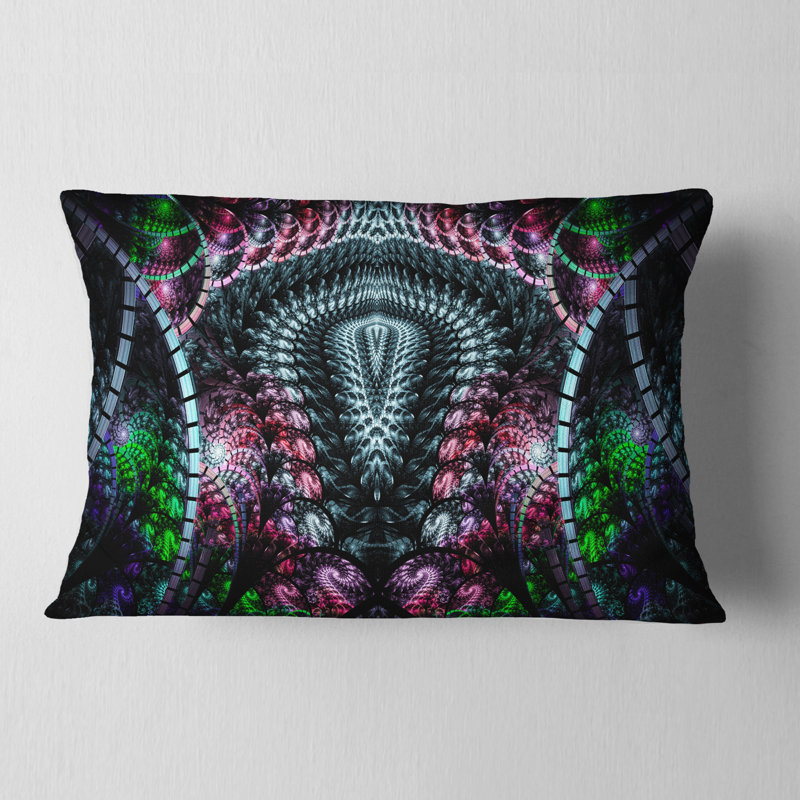 Strange Fractal Design on Black - coussin imprimé abstrait