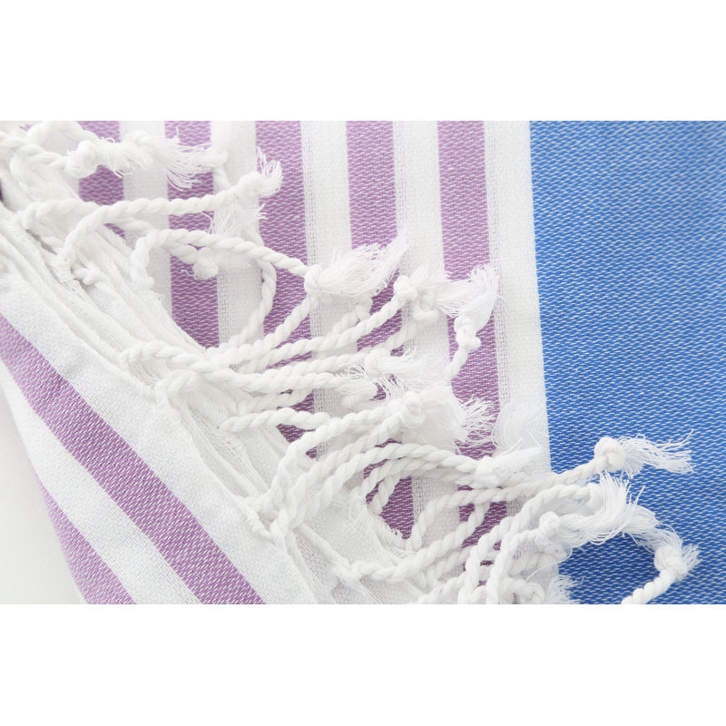 Serviette de plage en coton turc Carmon, Bleu / Rose