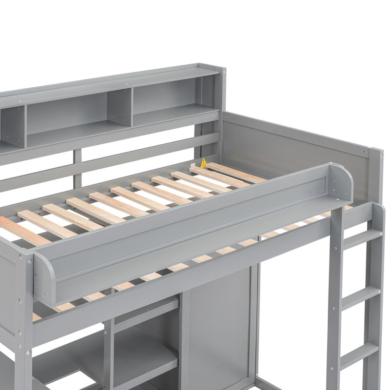 Lit mezzanine simple, bois robuste et espace de rangement robuste et robuste, Gris