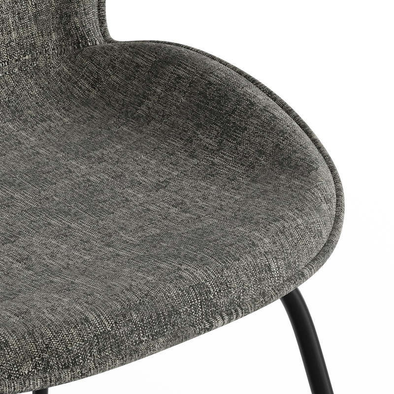 18'' H Fabric Upholstered Metal Side Chair, Dark Gray Basketweave, Black