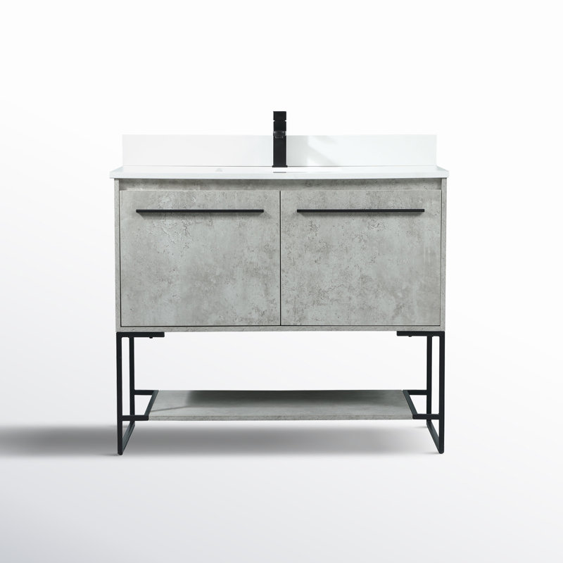 Rozell 40'' Single Bathroom Vanity with Engineered Marble Top, Concrete Gray