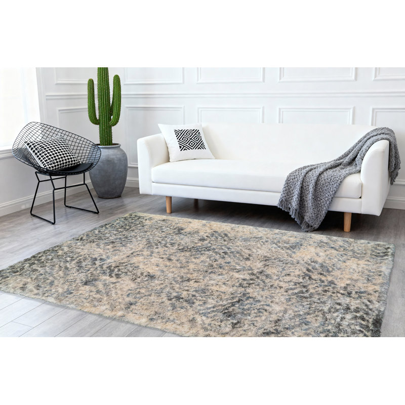 Tapis crème / gris Loretta Camouflage, Rectangle 6 pi 7 po x 9 pi 6 po