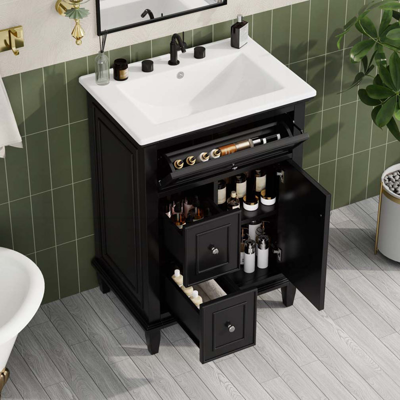 Meuble-lavabo 24 po avec lavabo en céramique, Noir