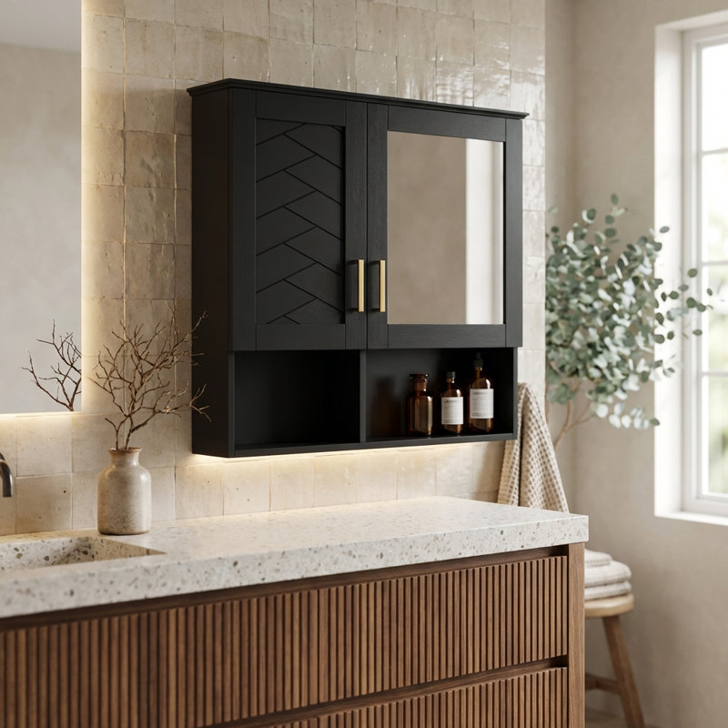 Une armoire de salle de bain murale sophistiquée de 30 po à fixation murale deux-en-un avec des tablettes intérieures réglables et une technologie de porte à fermeture en douceur