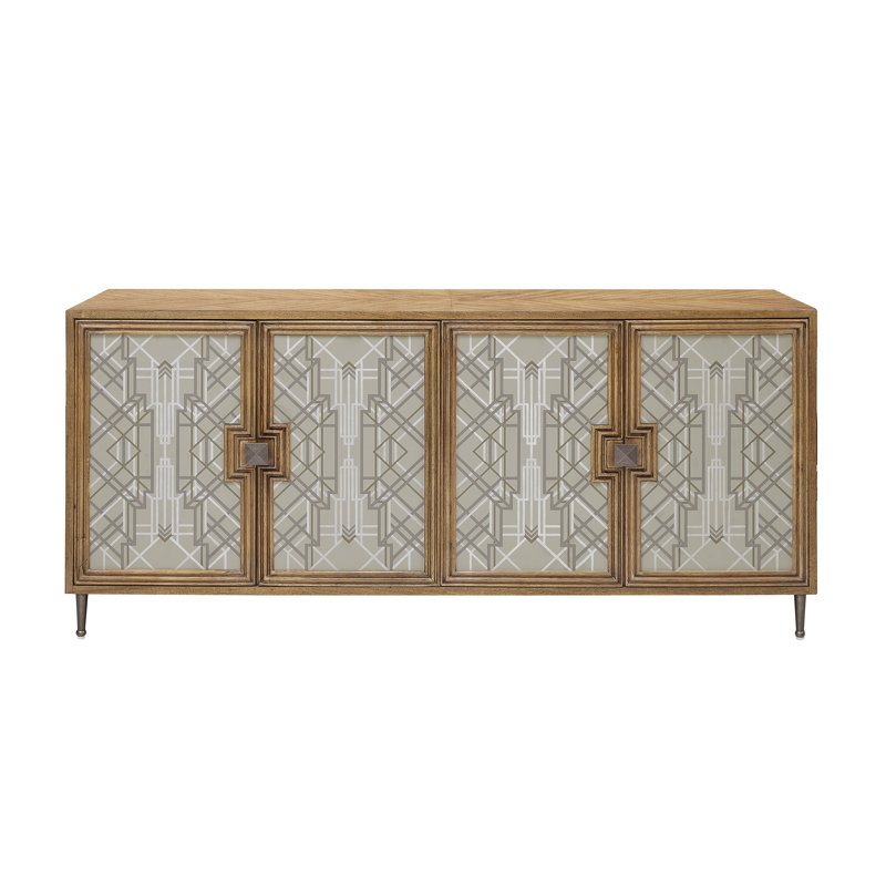 Light Wood and Gray 4-Door Mid-Century Modern Credenza