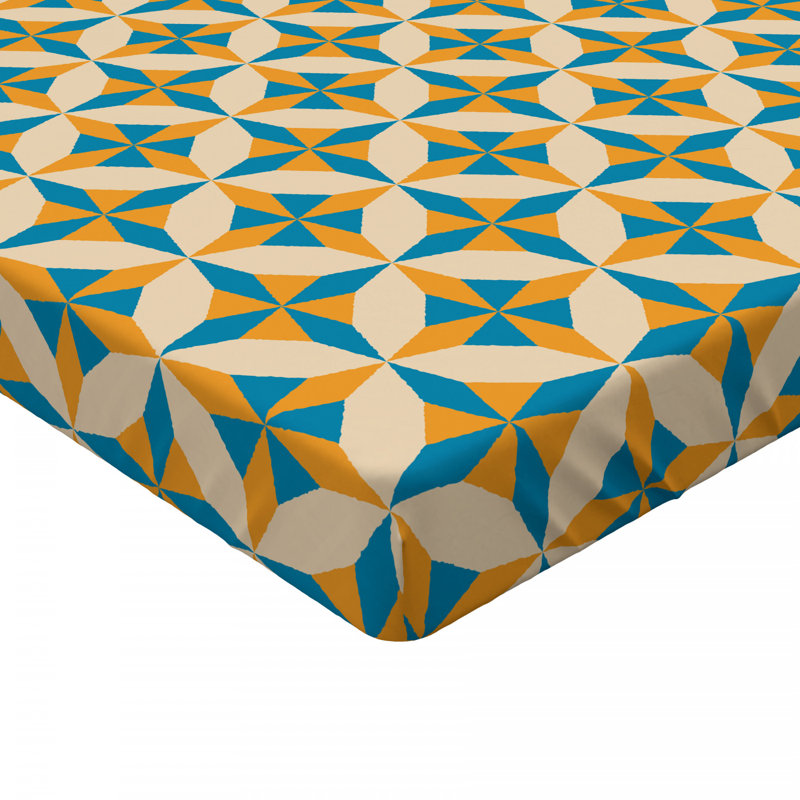 Full Size Orange Teal Cream Microfiber Geometric Fitted Sheet