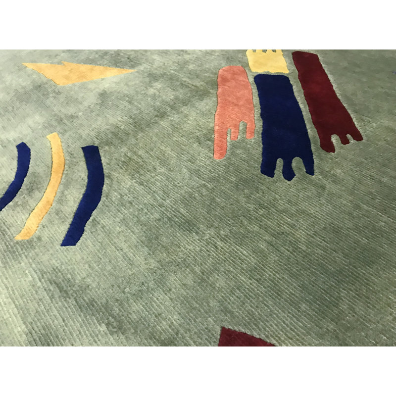 Hand-Knotted High-Quality Green Area Rug