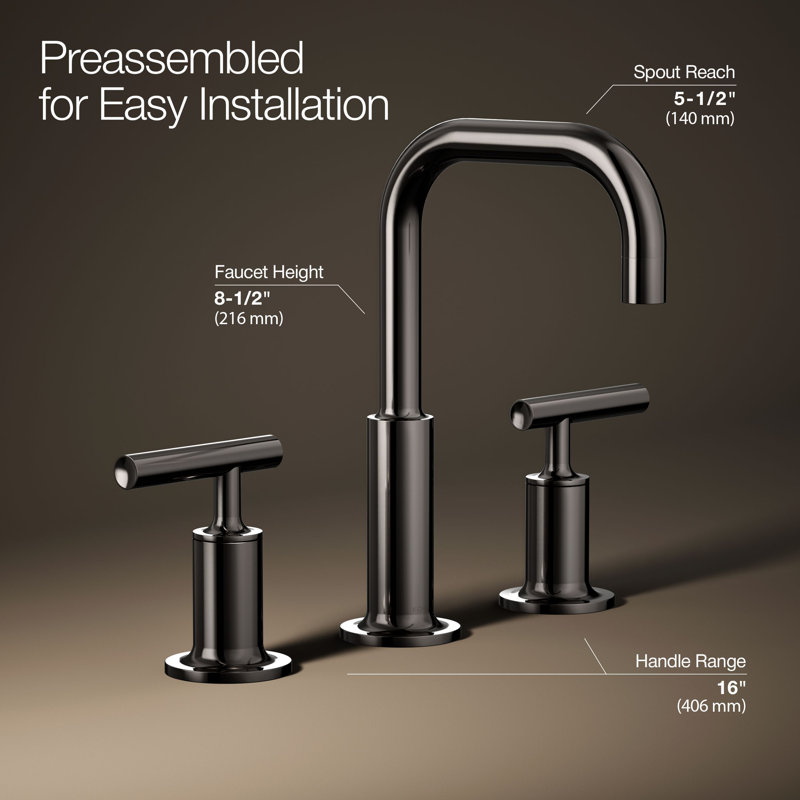 Purist® Widespread Faucet with Drain Assembly Low Lever Handles and Low Gooseneck Spout, Vibrant Titanium