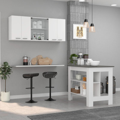 Ensemble de cuisine, îlot de cuisine et armoire murale 2 pièces White and Onyx