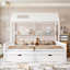 Lit plateforme simple double avec tablettes et tiroirs de rangement, lit plateforme avec lattes de soutien, conception enfantine et maisonnette-1832814182