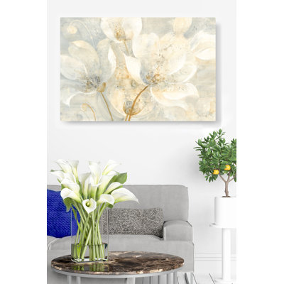 Fleurs crème, floral, pétales, brun clair, gris, vert, doré, brun