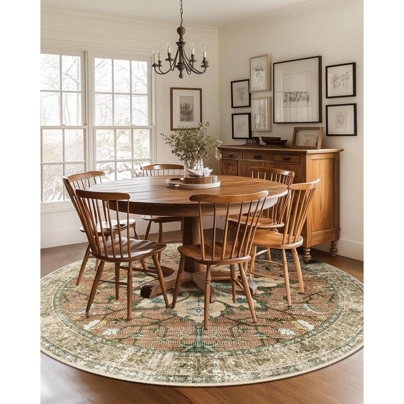 Area Rugs  Washable Non Slip Floral Vintage Distress Print Pattern Medallion Carpet For Living Room Bedroom Dining Room Brick Rust Neutral Burnt