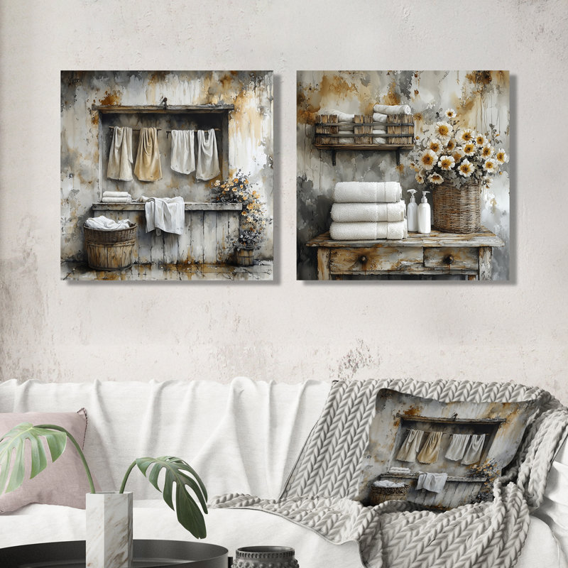 Vintage Landry Day at the Barn III - Laundry Wall Decor - Modern Wall Art 2 Piece, Wrapped Canvas, Does Not Apply