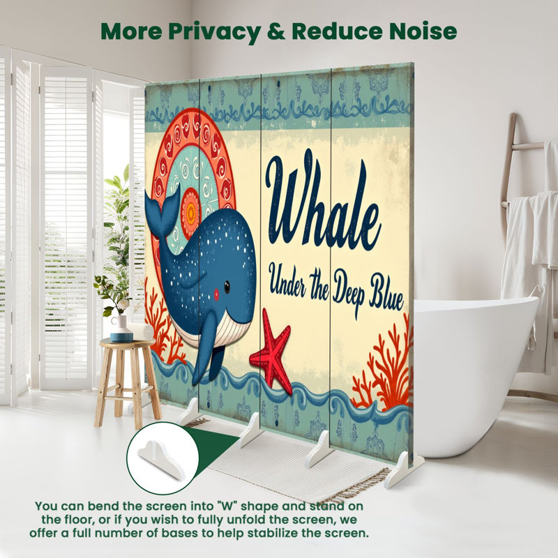 Paravent 4 panneaux à cloison pliable Royal Old Whale Underwater, 4, H 71 po x l 64 po x P 1 po