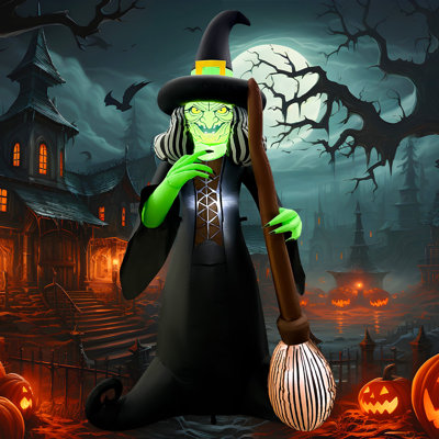 6 FT Halloween Inflatable Witch with Broomstick & LED Lights