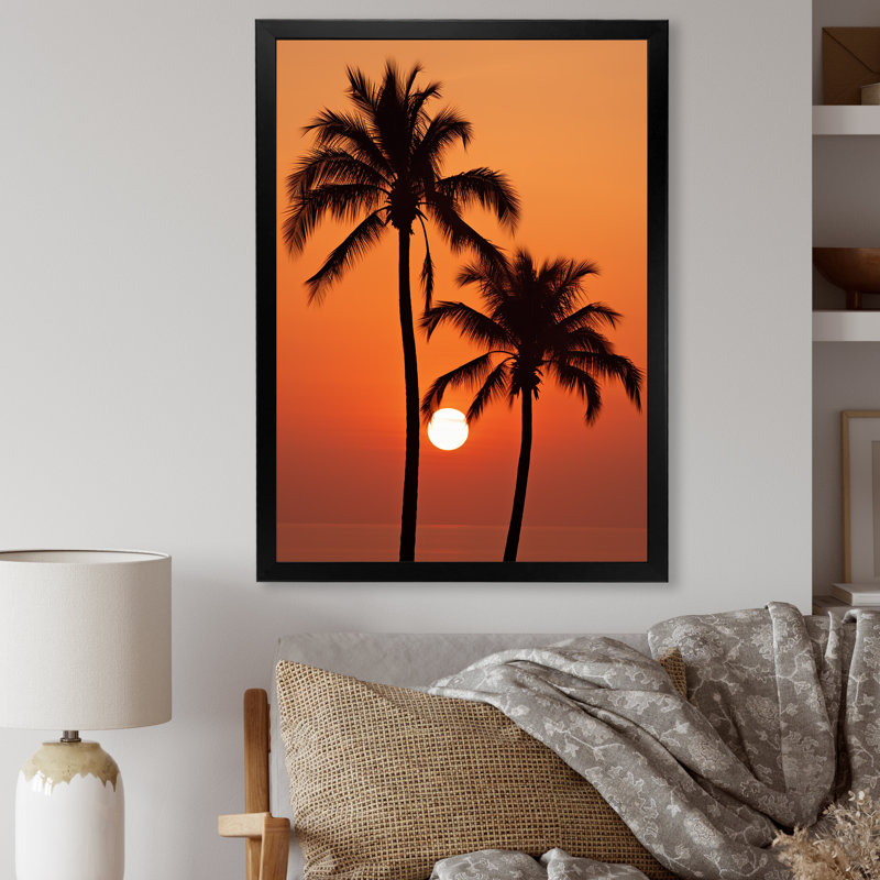 Palmier crépuscule tangerine coucher de soleil II, H 32 po x l 24 po x P 1 po, Cadre simple noir