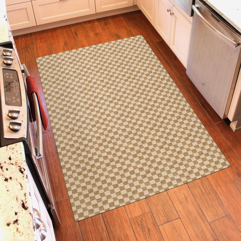 Un-Rug Micro Check Canvas Low Profile Kitchen Mat by Matterly, Rectangle 4' x 6'