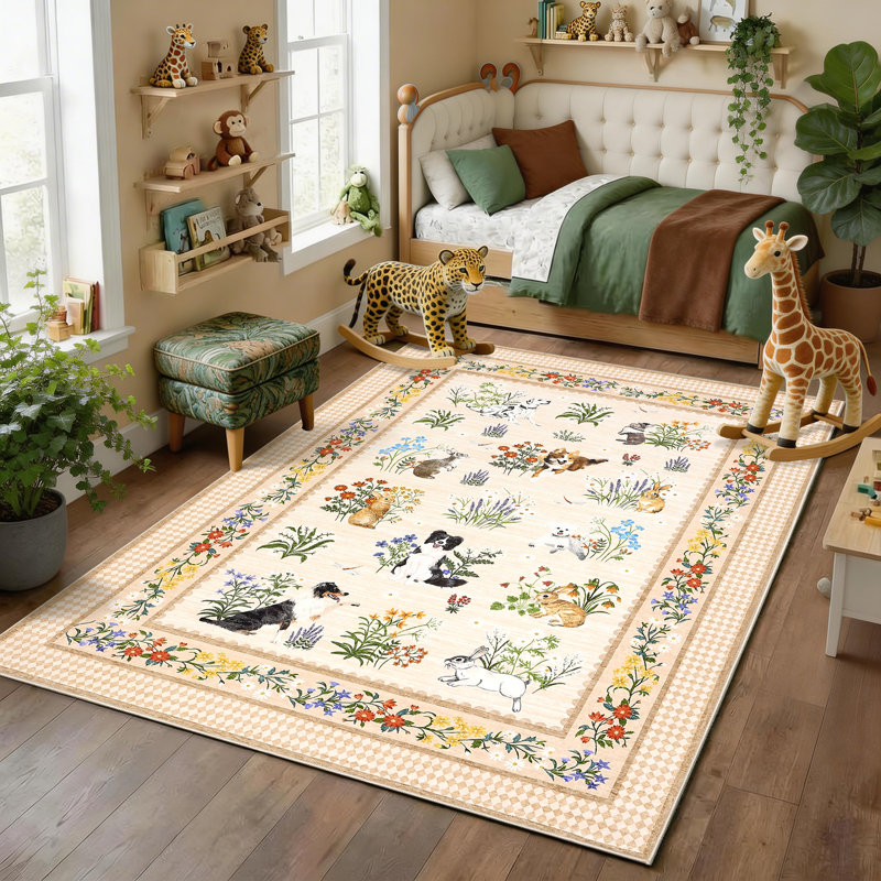 Tapis lavable à la machine Whimsical, Beige, 4 x 6 pi