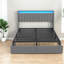 Lit Queen Size avec rangement, plateforme moderne en métal gris rembourrée pour la maison