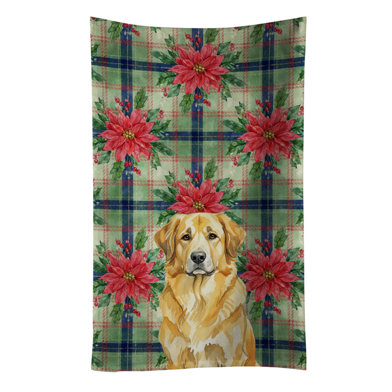 Lion Yellow Leonberger Christmas PoinsettIas Kitchen Towel, Lion Yellow Leonberger