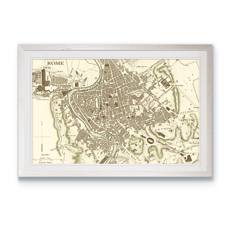 « custom sépia map of rome » par paul cezanne-cadre photo, impression sur papier, H 22 po x l 16 po x P 1 po, Blanc