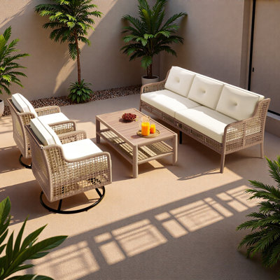 Ensemble de meubles de patio 4 pièces avec chaises pivotantes, canapés d'extérieur en osier pour 5 personnes, ensemble de conversation modulaire en rotin pour l'extérieur