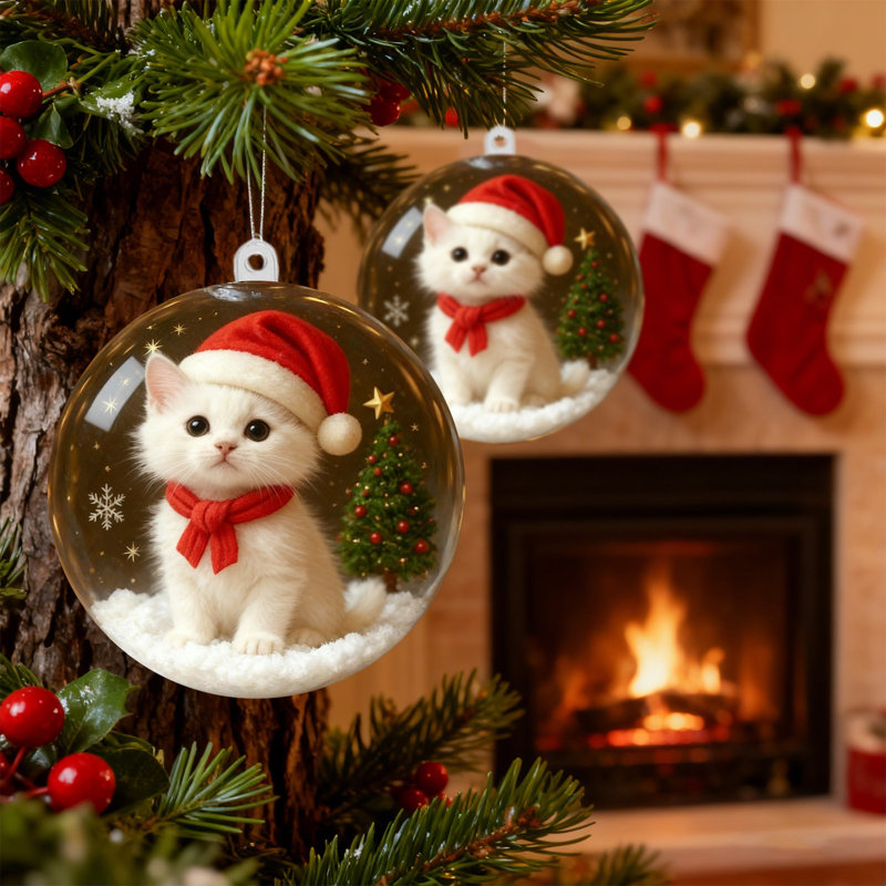 Décoration de Noël Boule de Noël Pendentif arbre de Noël Boule de cristal transparente Cadeau de bijoux Stéréoscopique Transparent petits animaux Décoration sphérique