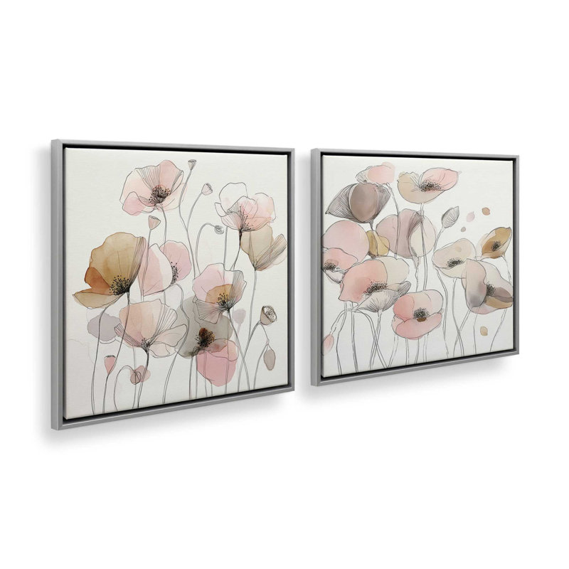 Ensemble de 2 impressions Whispered Canyon, 16 po x 16 po, Cadre flottant en chrome poli