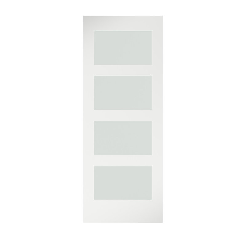 White Primed Pine Wood Frosted Glass Barn Door Slab