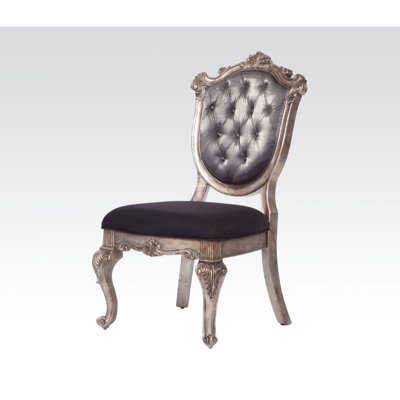 2 chaises d'appoint grises - siège noir confortable, structure en bois de platine antique à volutes pour la salle à manger de 2 coussins de dossier en tissu, espace en bois