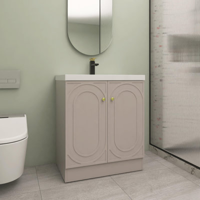 30" Freestanding Bathroom Vanity with White Resin Sink & 2 Soft-Close Cabinet Doors