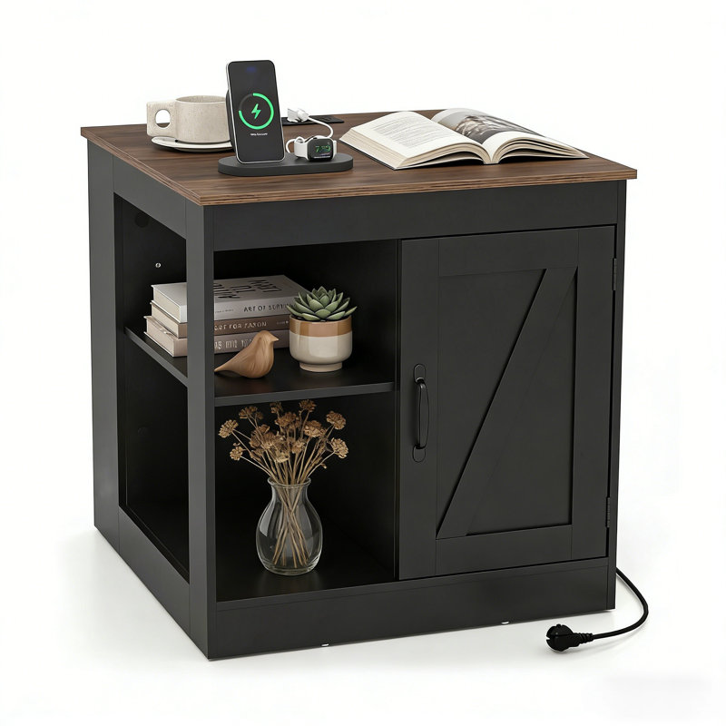 60cm W Manufactured Wood Bedside Table, Black