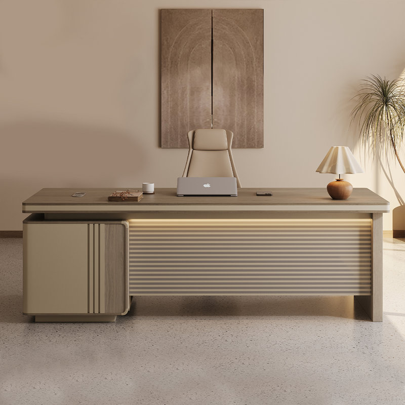 86.61"Modern Minimalist Brown Rectangular Office Desk, 29.53" H x 86.61" W x 31.5" D