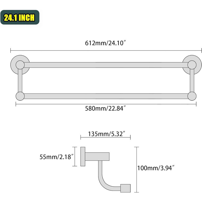 24.3 " Stainless Steel 1 - Bar Wall Towel Bar, Nickel brossé